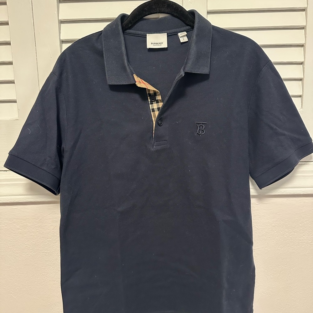 Burberry Dark Blue Polo Shirt with Check Collar